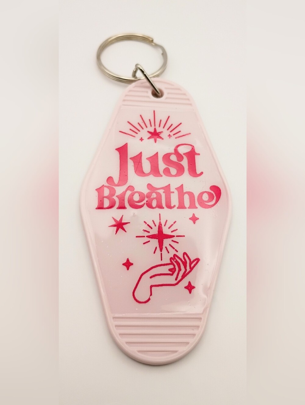 Motel Keychain Custom Retro Styled Beige And Red 'Just Breathe' Keyring